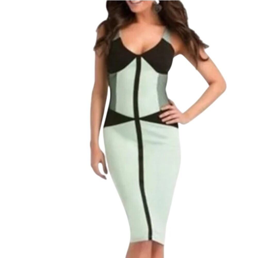 Kardashian Kollection Mint Green Color Block  Bodycon Dress (L)